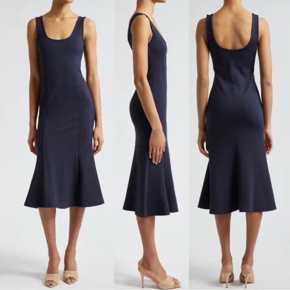 L'AGENCE Dresses & Skirts - L'Agence Bisous Dress Medium Blue Midnight Flared Midi Sleeveless Soft NWT $425
